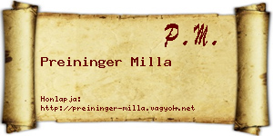 Preininger Milla névjegykártya
